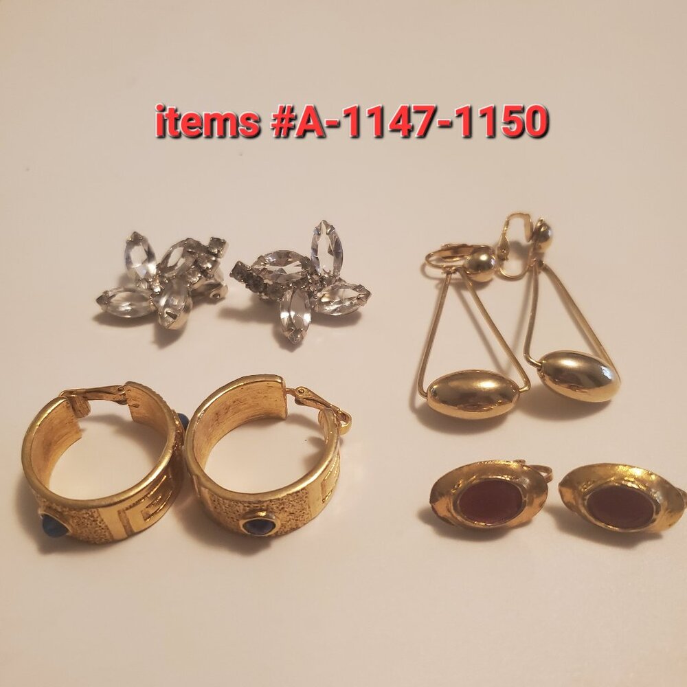 4 Pair of clip on Earrings, items # A- 1147-1150. wt. 52 grams.